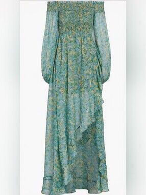 Astr Off-Shoulder Green Floral Hi-Low Dress